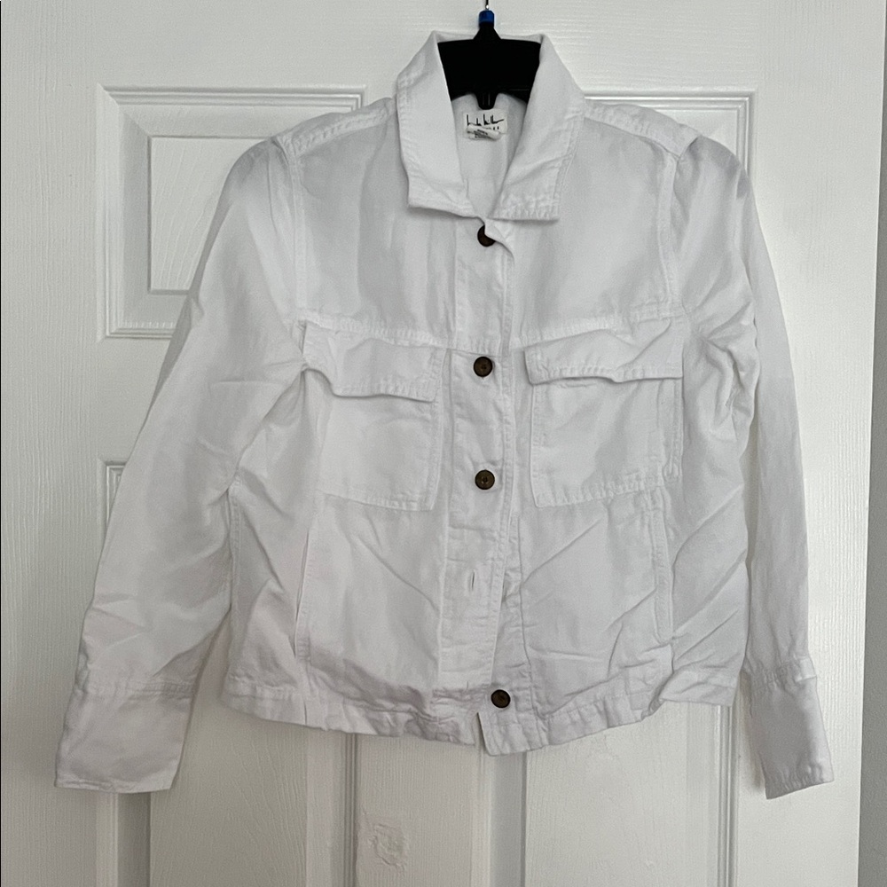 Nicole Miller White Cotton Jean Jacket with Button Front